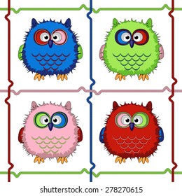Cute Vector Collection of Bright Owls. Set of vector images of owls