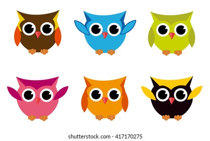 Cute Vector Collection of Bright Owls