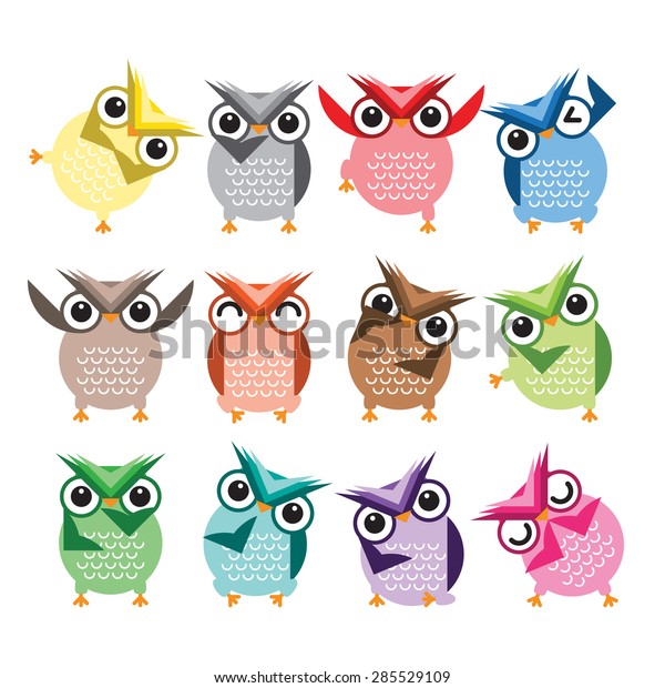 Cute Vector Collection Bright Owls Stock Vector Royalty Free 285529109