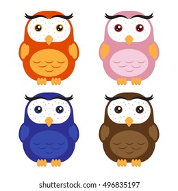 Cute vector collection of cartoon color owls.
