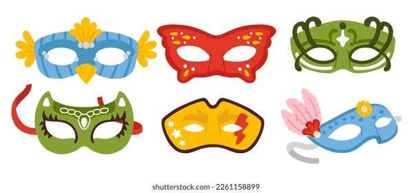 Cute vector collection of colorful masks for Mardi Gras