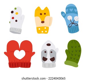 Colección vectorial de coloridos guantes de invierno