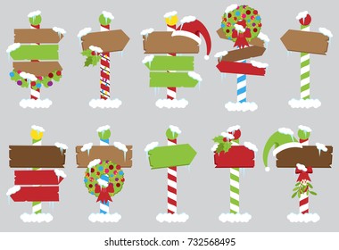 Cute Vector Collection of North Pole Signs or Christmas and Winter Themed Signs