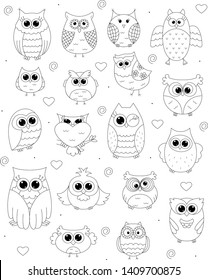 Cute Vector Collection of Owls. Illustration eps 10