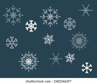 Cute vector collection of snowflakes for christmas and new year greeting cards.