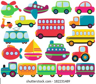 Cute Vector Collection of Transportation Vehicles