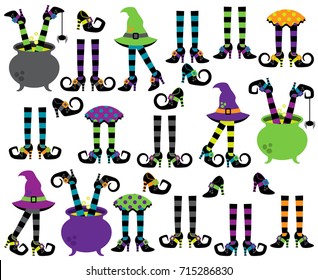 Cute Vector Collection of Witches' Feet, Legs and Shoes
