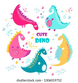 Cute vector color dinosaurs. Set