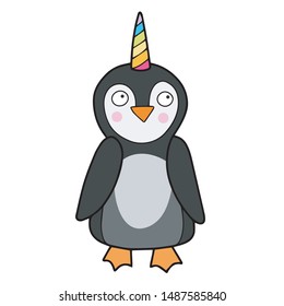 Cute vector color illustration of a cartoon animal. Unicorn zoo. Penguin.