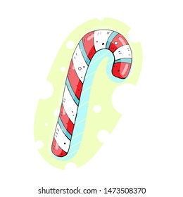 Cute vector color illustration of a sweet candy cane with decorative design. celebration. 