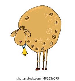 Cute vector colored illustration with uncolored sheep