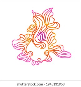 Pescado de contorno de color vectorial con aletas onduladas dibujadas a mano. Elemento de diseño animal Doodle para la impresión de ropa de bebé, paquete, icono, imagen clip, papel de envoltura, papel tapiz, artículos para niños.