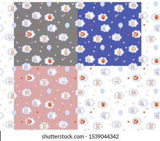 Cute vector colorful animal in the clouds pattern