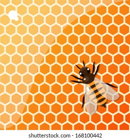 Cute vector colorful bee on the honeycomb. Isolated.