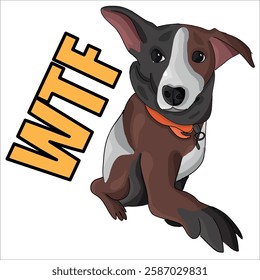 Cute vector colorful clipart icon, can be used also as an emoticon or sticker: WTF puppy dog