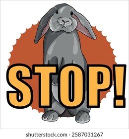 Cute vector colorful clipart icon, can use also as an emoticon or sticker: STOP! with adorable bunny character