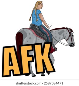 Cute vector colorful clipart icon, can be used also as an emoticon or sticker: cartooned horse character with text AFK