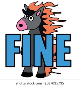 Cute vector colorful clipart icon, can be used also as an emoticon or sticker: cartooned donkey character with text FINE