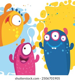 Cute vector colorful monsters on a bright background
children's print for printing on clothes and paper