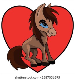 Cute vector colorful sticker ready to print: love horse kawaii character