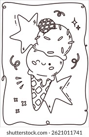cute vector coloring page with fun ice cream character for your prints, books or hobbies