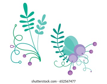 Cute vector combination with hand-drawn floral elements and branches. Stylish simple design. Vector illustration.