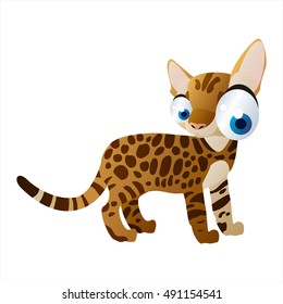 lindo animal de dibujos animados vectoriales. Diseño de un gato bengalí de color frío