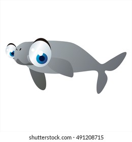 cute vector comic cartoon animal. Cool colorful Dugong