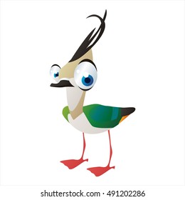 cute vector comic cartoon Bird. Cool colorful Lapwing