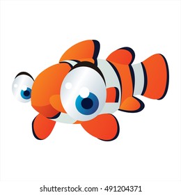 cute vector comic cartoon sea animal. Cool colorful Clown Fish