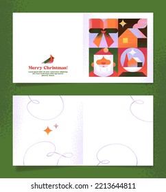 Cute Vector Concept of postcard or Brochure about Christmas, New Year, Xmas, Winter time, Holiday. Minimal trendy style. Geometric illustrations. Invitation card