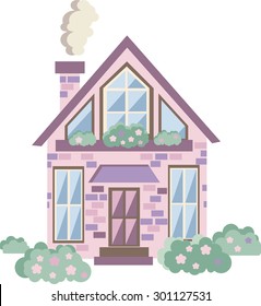 Cute Vector Country House Illustration. Pink Princess Doll House