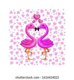 Cute Vector Couple Flamingo Falling in Love