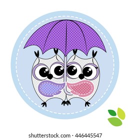 cute vector couple of owls with umbrella