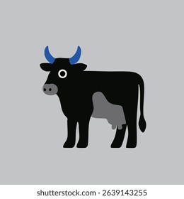 Cute vector cow with big eyes, simple design, great for kids' projects and decor.