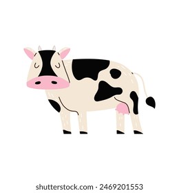 Cute vector cow. Cow in the hand drawn style. Farm animal. White isolated background. 