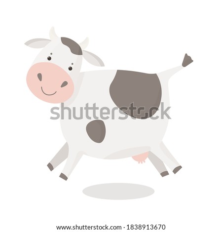 Cute vector cow. Isolated farm animal children style