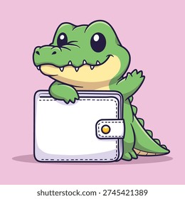 Cute Vector Crocodile with Wallet Cartoon Animal Finance Illustration