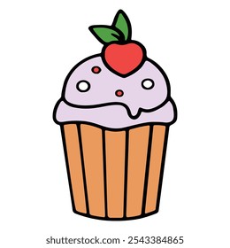 Cute Vector Cupcake with Berry Topping - Cartoon Style Icon