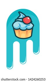 Cute vector cupcake on abstract background
