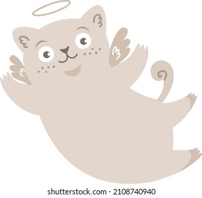 Cute vector cupid cat. Kitten with wings and halo. Cute baby illustration