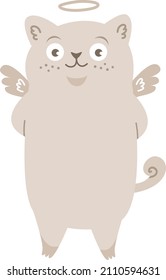 Cute vector cupid cat. Kitten with wings and halo. Cute baby illustration