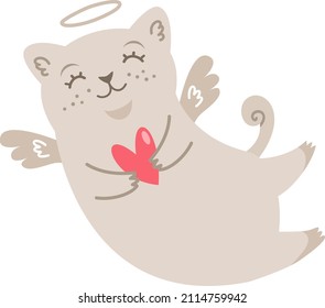 Cute vector cupid cat. Kitten with wings and halo. cute baby illustration