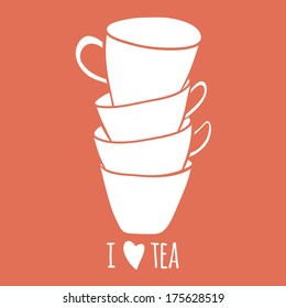 Cute vector cups. Doodle illustration. Tea party motive