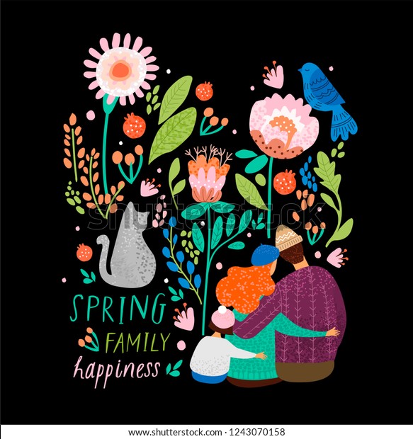 Cute Vector Decorative Illustration Spring Family Stock Vector (Royalty ...