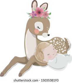 
Cute vector deer lull it to baby