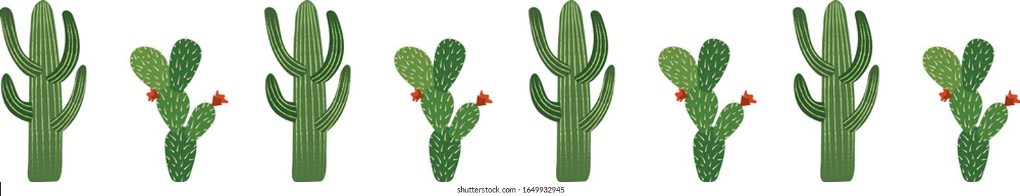 cute vector desert cacti seamless repeat border