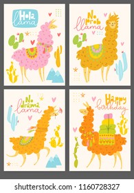 Cute vector design with cartoon lama and cacti. Good as a poster or a motivational funny card. 