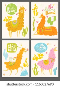 Cute vector design with cartoon lama and cacti. Good as a poster or a motivational funny card. 