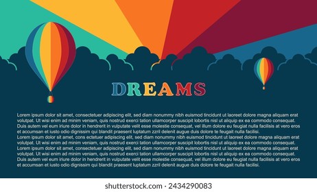 Cute vector design with hot air balloons and rainbow over the 